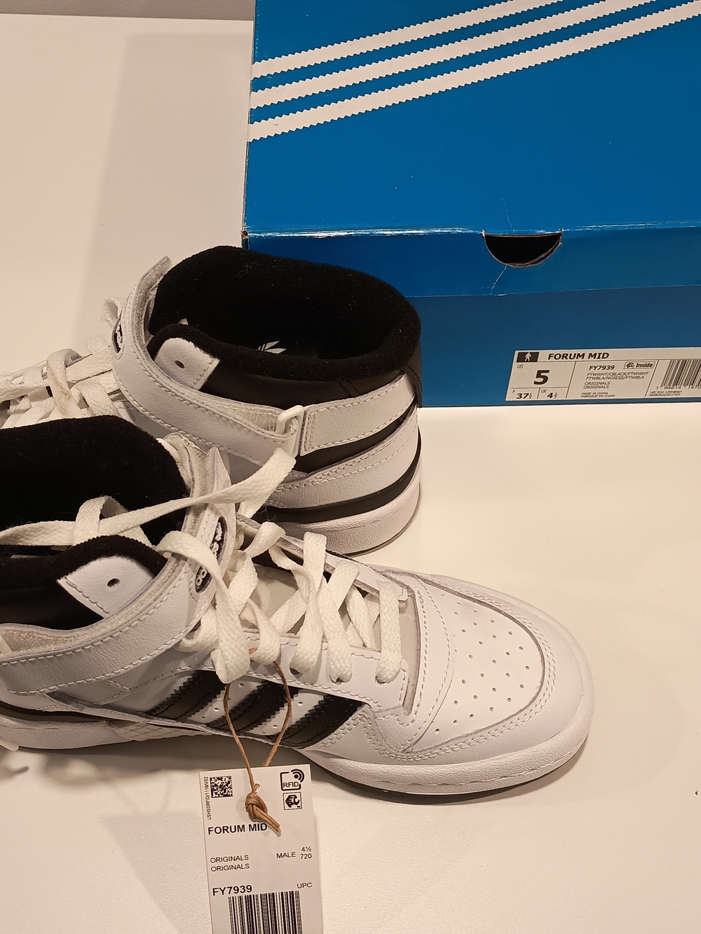 adidas White and Black High-Top Sneakers with Stripes - Picture 2 of 4